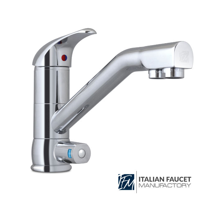 Three-way mixer tap with LED - low spout
