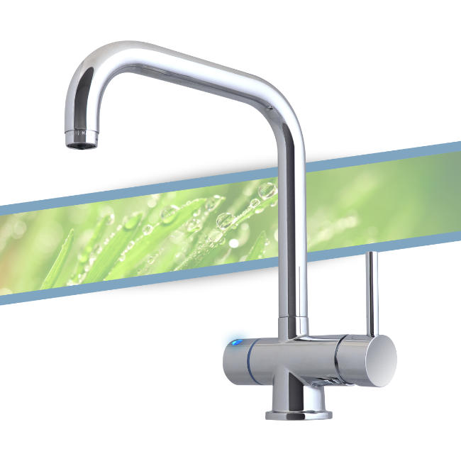 Three-way mixer tap with LED - high spout