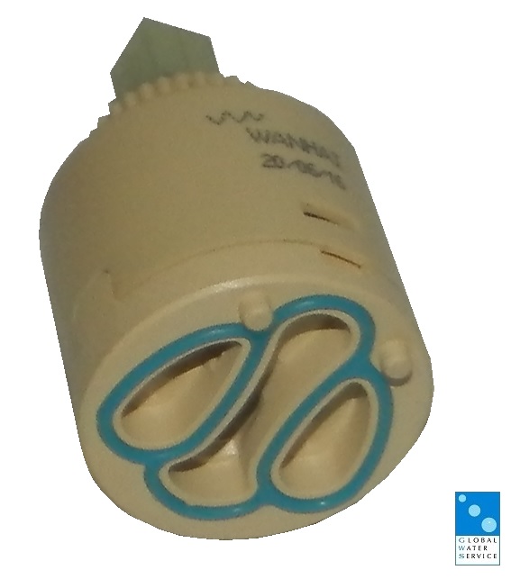 Ceramic cartridge for mixer tap with long pipe