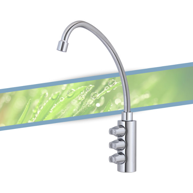 Three-way tap with high neck handle