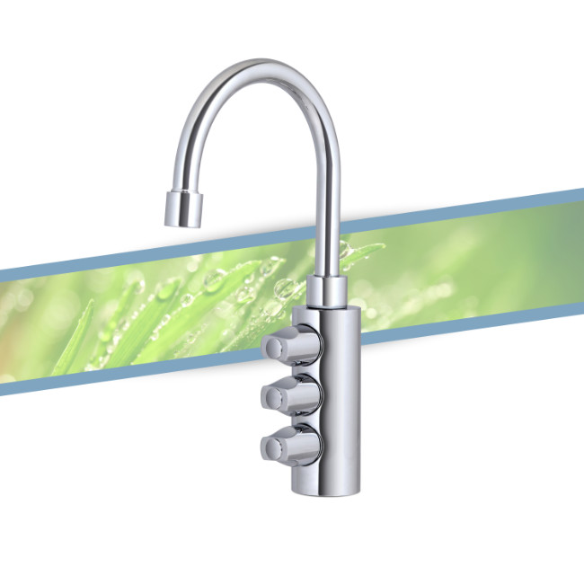 Three-way tap with low neck handle