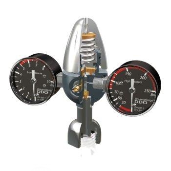 CO2 pressure regulator fitted with low and high pressure gauge